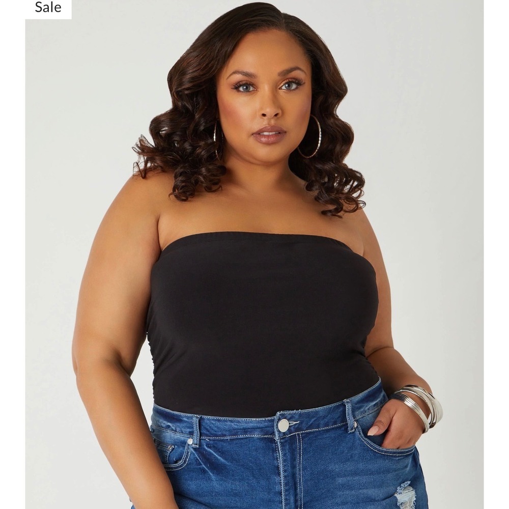 Ashley Stewart Ruched Tube Top –‎ Black – Size 26/28 – NWT